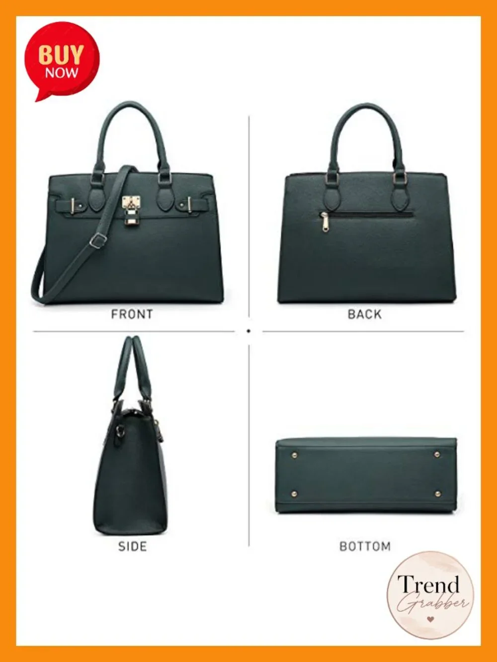 Women's Vegan Leather Satchel Bag with Matching Clutch Wallet Set